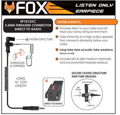 Threaded Fox 3.5mm Listen Audio Only Earpiece With Clear Acoustic Tube (EP1013XC)