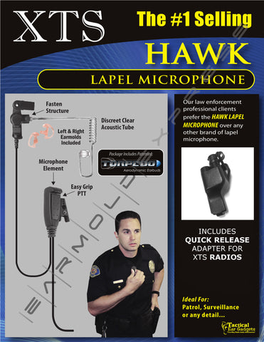 HAWK LAPEL MIC AND QUICK RELEASE ADAPTER MOTOROLA XTS3000 XTS5000 XTS2500 XTS3500