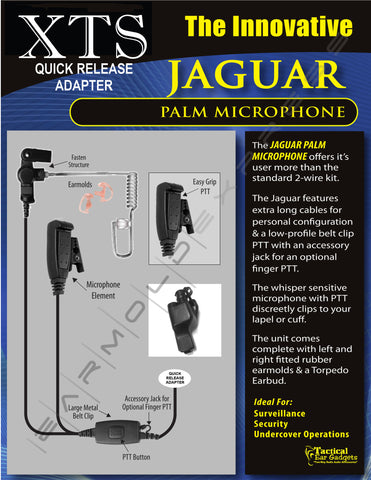 JAGUAR 2-WIRE PALM MIC W/ QUICK RELEASE FOR MOTOROLA XTS3000 XTS5000 XTS2500 XTS3500
